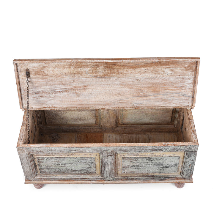 Interior Of Reclaimed Teak Blanket Chest With Painted Finish | Indigo Antiques
