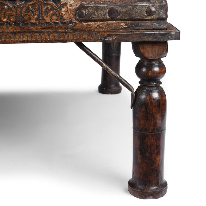 Leg Detail From Antique Indian Takhat Coffee Table From Rajasthan  | Indigo Antiques