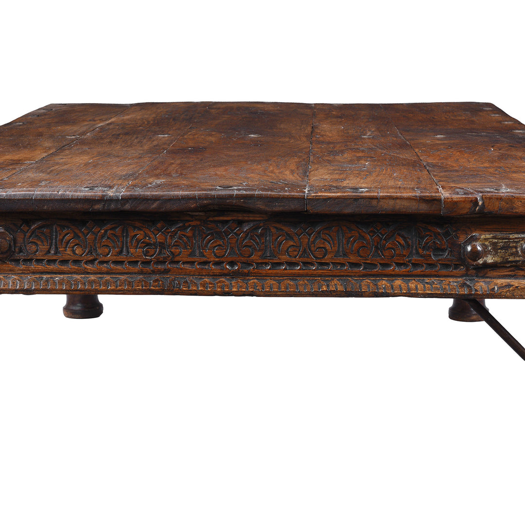 End Detail From Antique Indian Takhat Coffee Table From Rajasthan  | Indigo Antiques