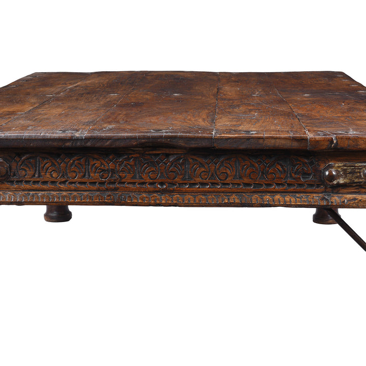 End Detail From Antique Indian Takhat Coffee Table From Rajasthan  | Indigo Antiques