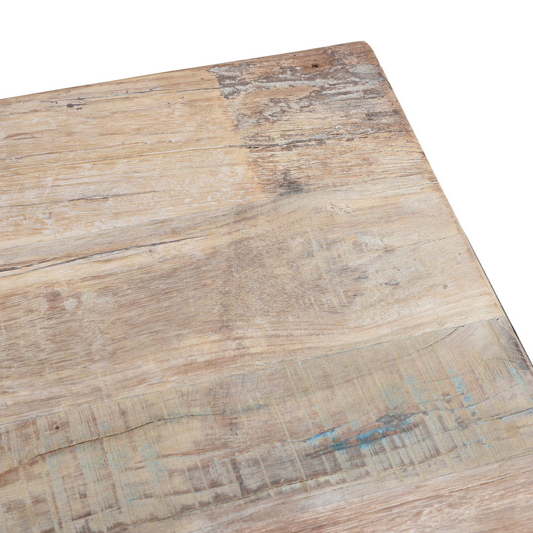 Surface Detail From Reclaimed Wood Console Table With Antique Teak Peacock Carvings From Rajasthan And Gujarat