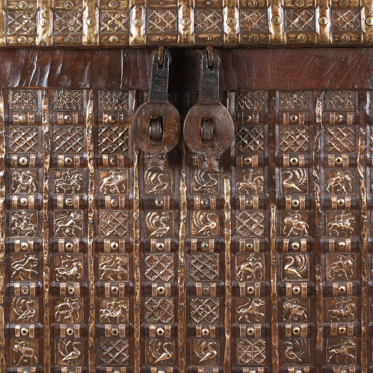 Latch Detail From Antique Indian Brass Bound Pithara | Indigo Antiques