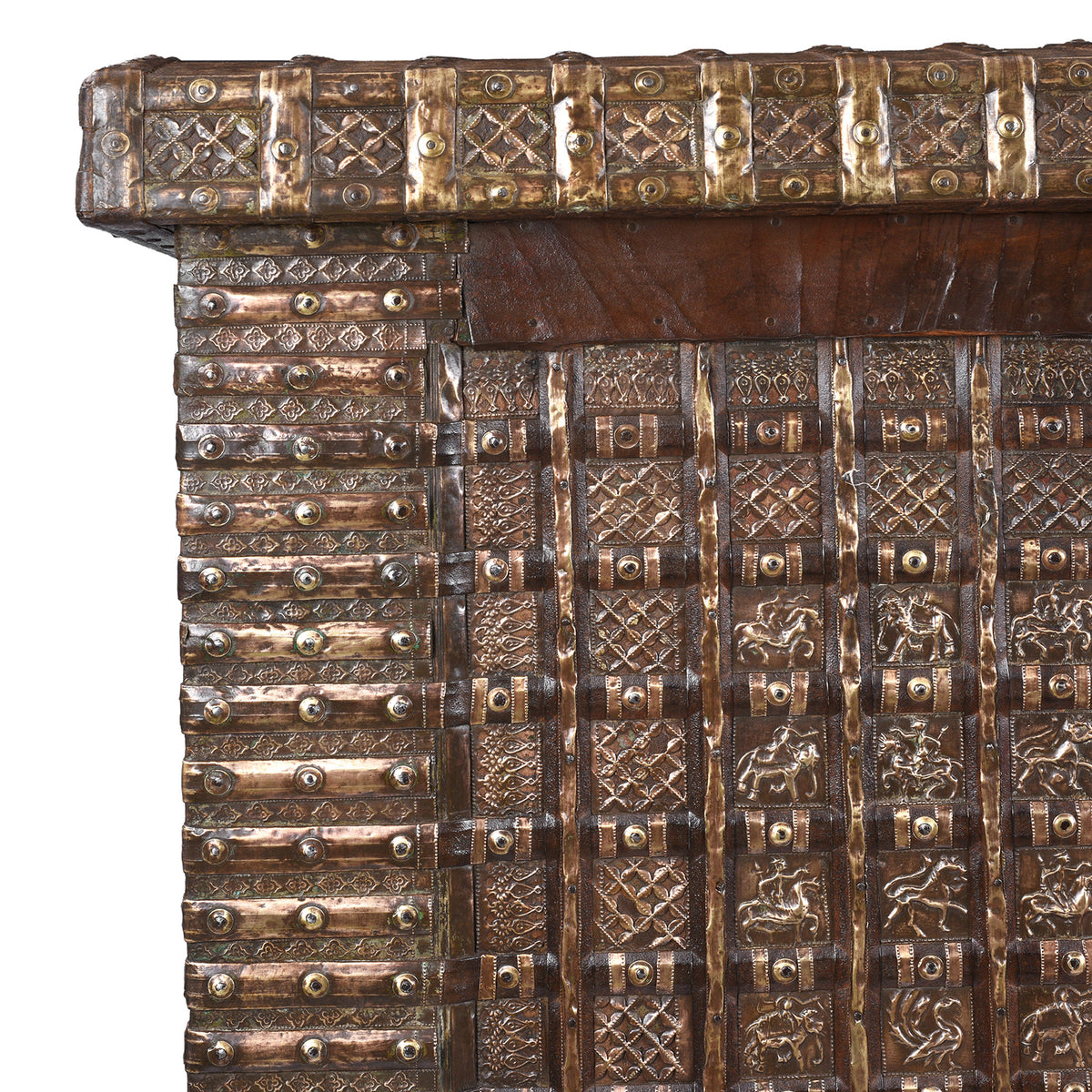 Corner Detail From Antique Indian Brass Bound Pithara | Indigo Antiques