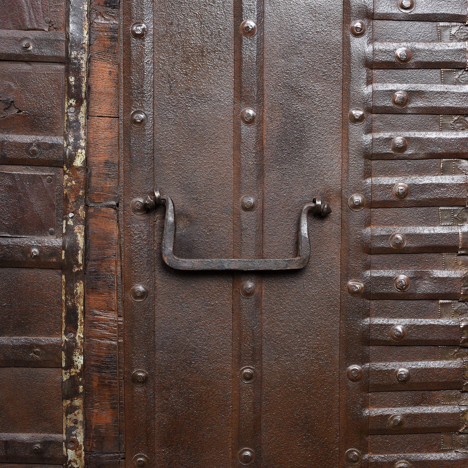 Handle Detail From Antique Indian Brass Bound Pithara | Indigo Antiques