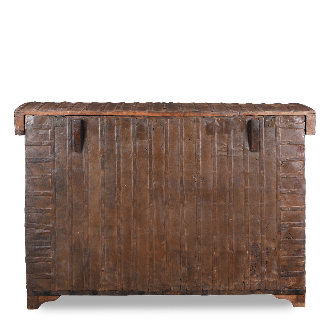 Back Of Antique Indian Brass Bound Pithara | Indigo Antiques