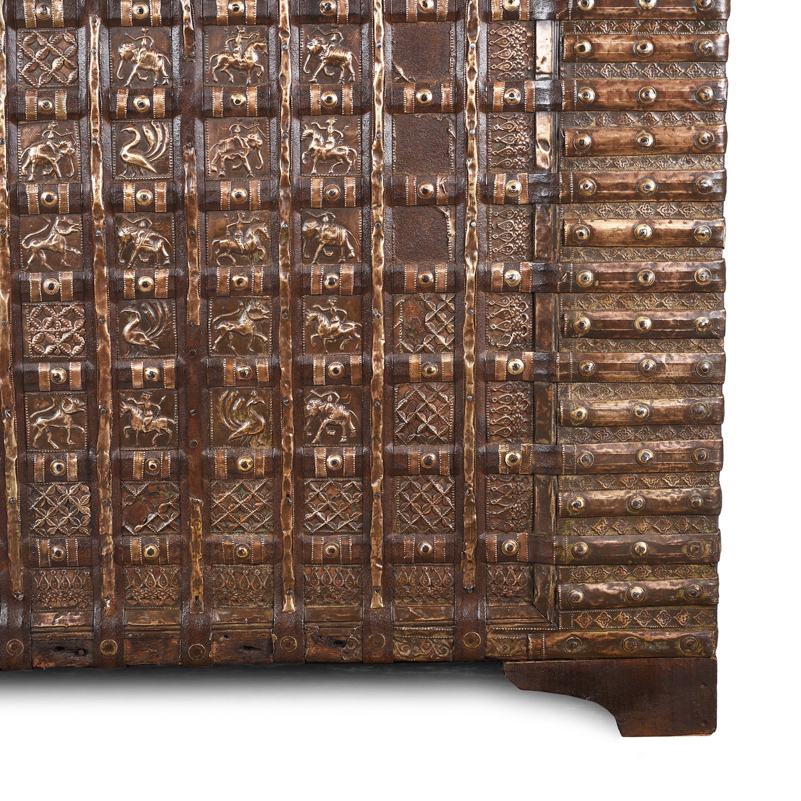 Bottom Corner Detail From Antique Indian Brass Bound Pithara | Indigo Antiques