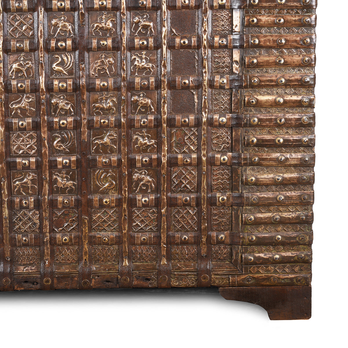 Bottom Corner Detail From Antique Indian Brass Bound Pithara | Indigo Antiques