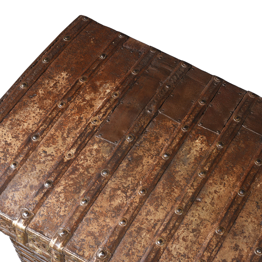 Top Detail From Antique Indian Brass Bound Pithara | Indigo Antiques