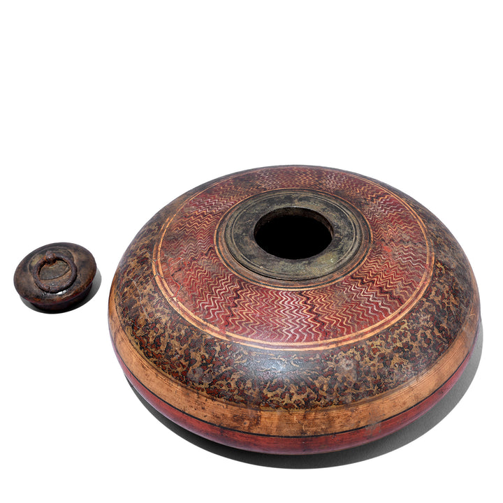 Lid Off View Of Antique Lacquered Tobacco Box From Rajasthan | Indigo Antiques