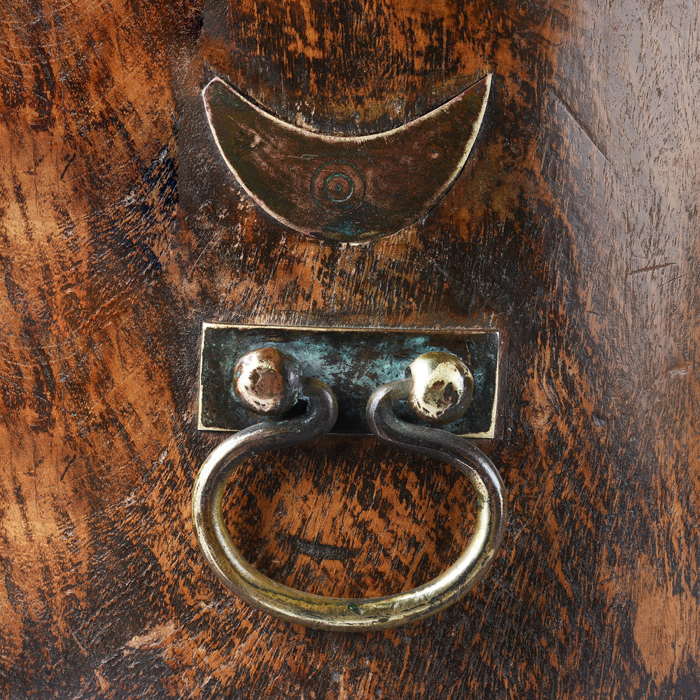 Handle Detail From Antique indian Brass  Bound Grain Measure | Indigo Antiques