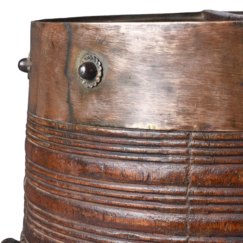 Top Corner Detail From Antique Indian Brass Bound Grain Measure | Indigo Antiques