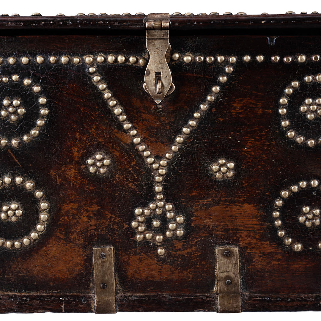 Stud Design Detail From Indian Rosewood Zanzibar Chest With Brass Studs And Iron Handles From Kutch 19Th Century