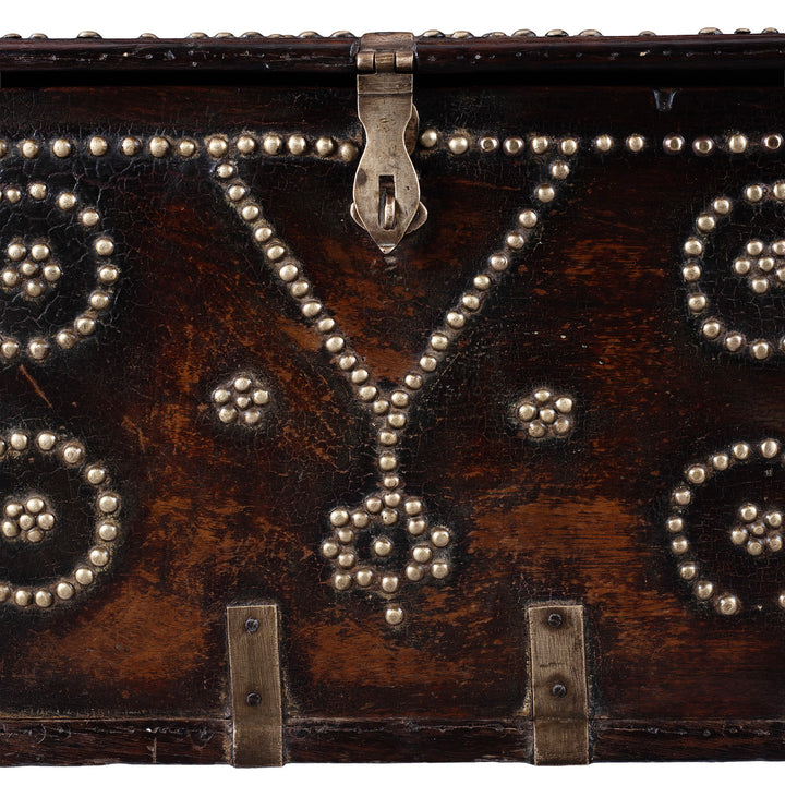 Stud Design Detail From Indian Rosewood Zanzibar Chest With Brass Studs And Iron Handles From Kutch 19Th Century