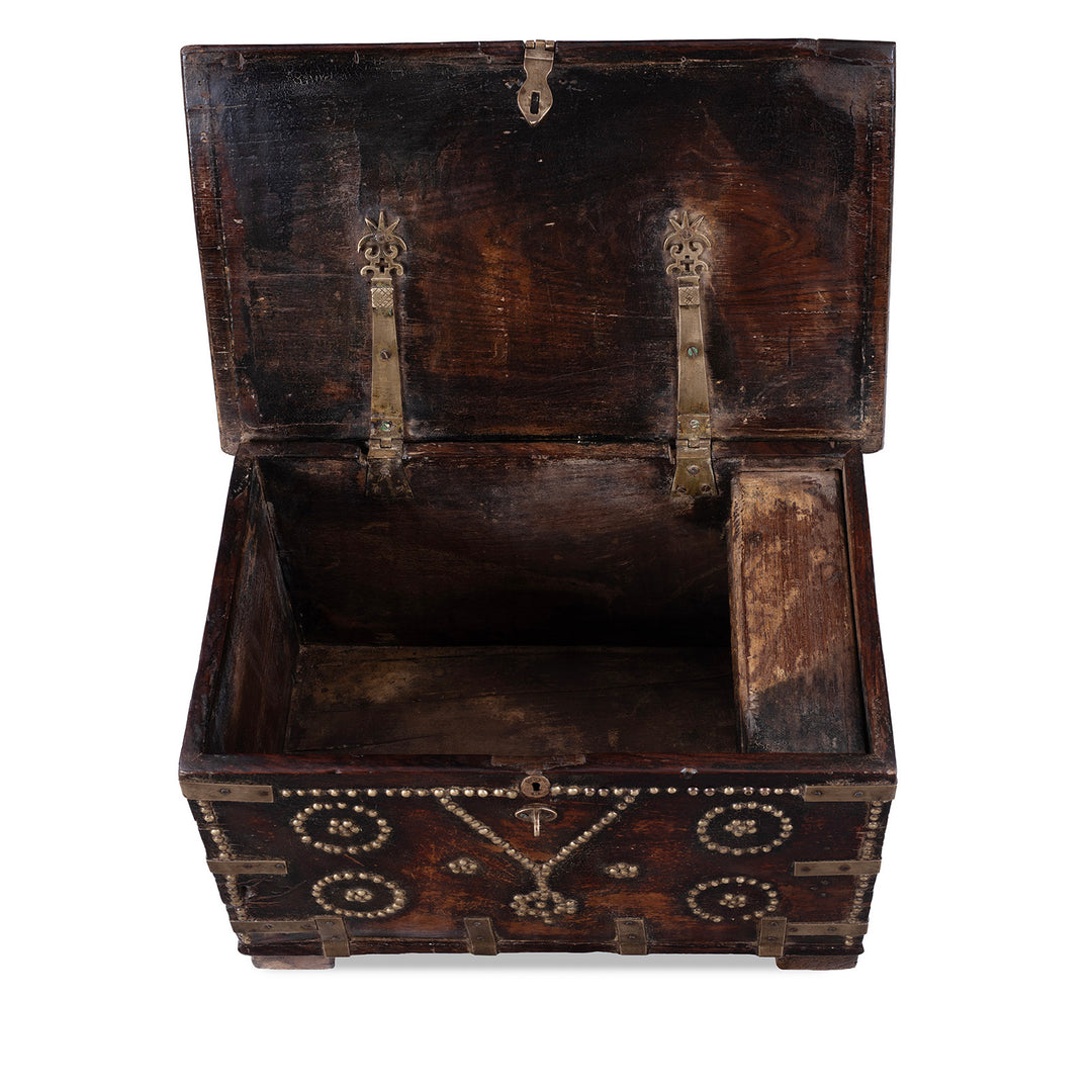 Interior Of Indian Rosewood Zanzibar Chest With Brass Studs And Iron Handles From Kutch 19Th Century