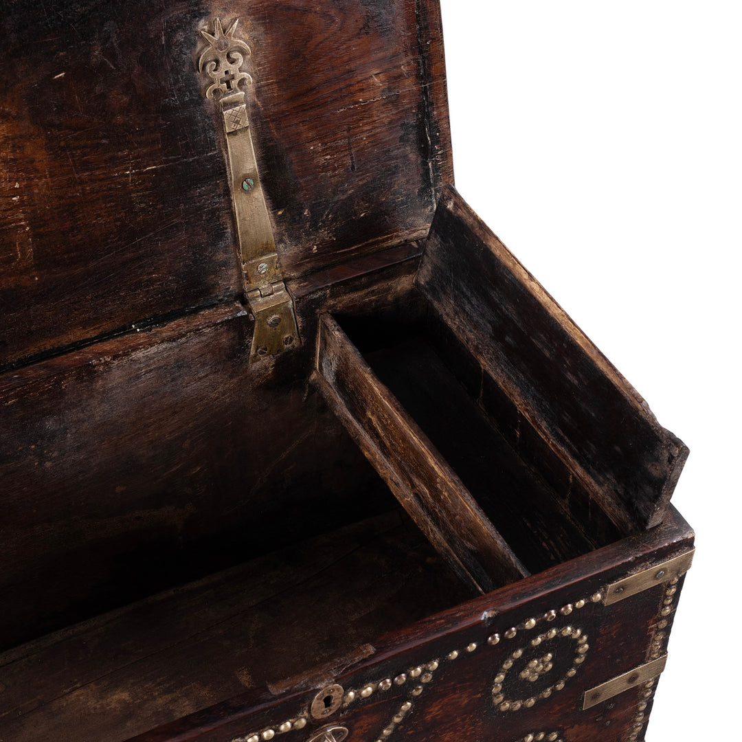Candle Box Detail From Indian Rosewood Zanzibar Chest With Brass Studs And Iron Handles From Kutch 19Th Century