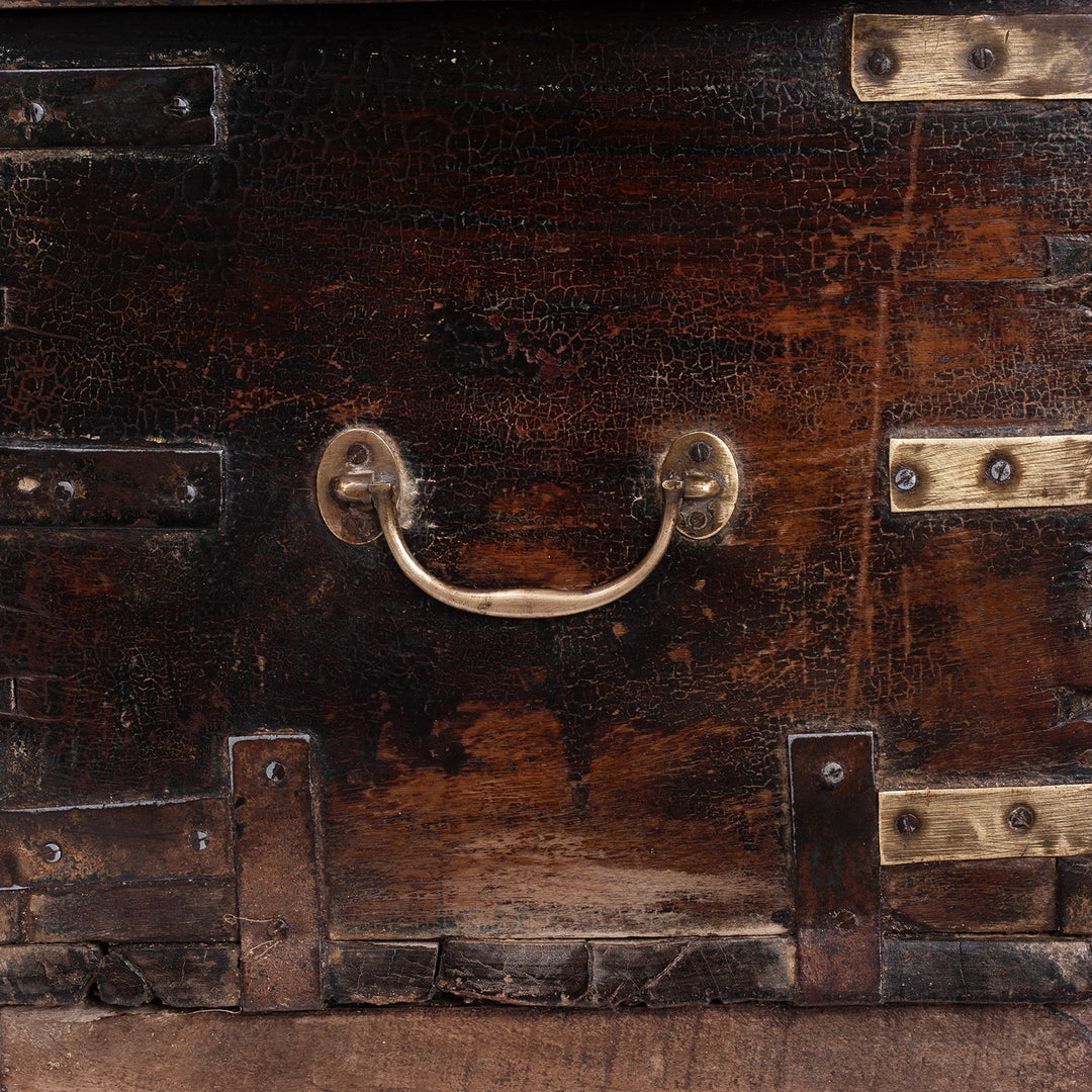 Handle Detail From Indian Rosewood Zanzibar Chest With Brass Studs And Iron Handles From Kutch 19Th Century
