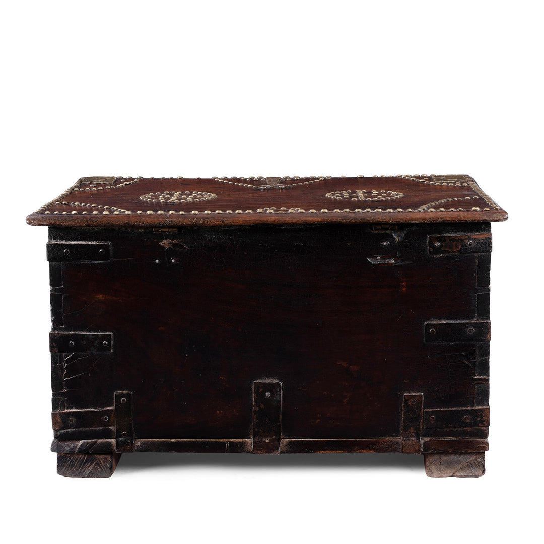 Back Of Indian Rosewood Zanzibar Chest With Brass Studs And Iron Handles From Kutch 19Th Century