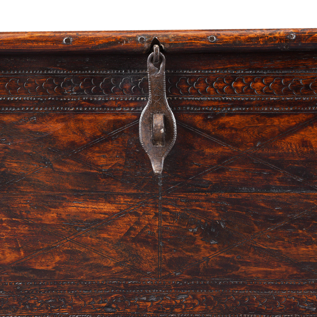 Latch Detail From Antique Indian Brass Bound Chest | Indigo Antiques