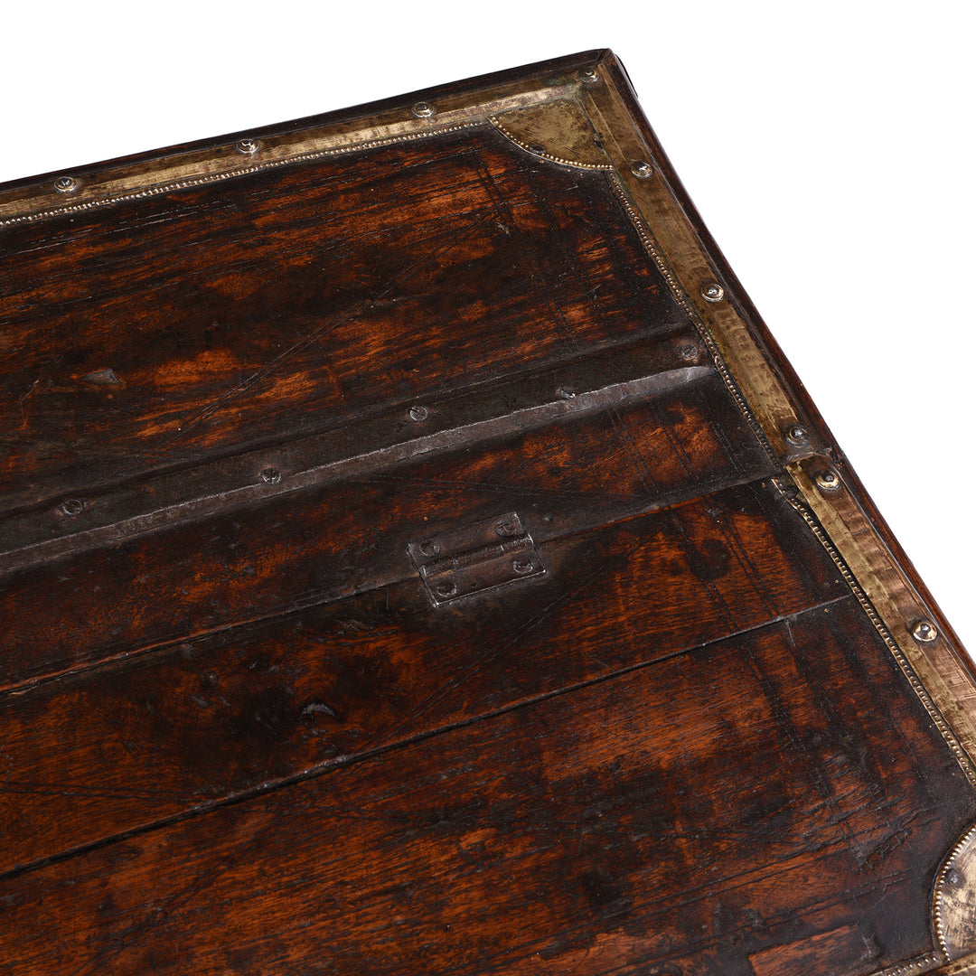 Lid Detail From Antique Indian Brass Bound Chest | Indigo Antiques