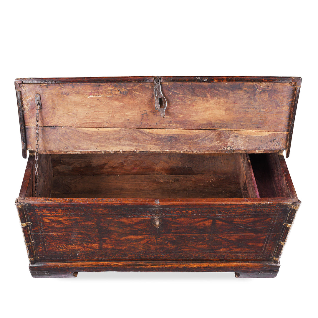 Interior Of Antique Indian Brass Bound Chest | Indigo Antiques