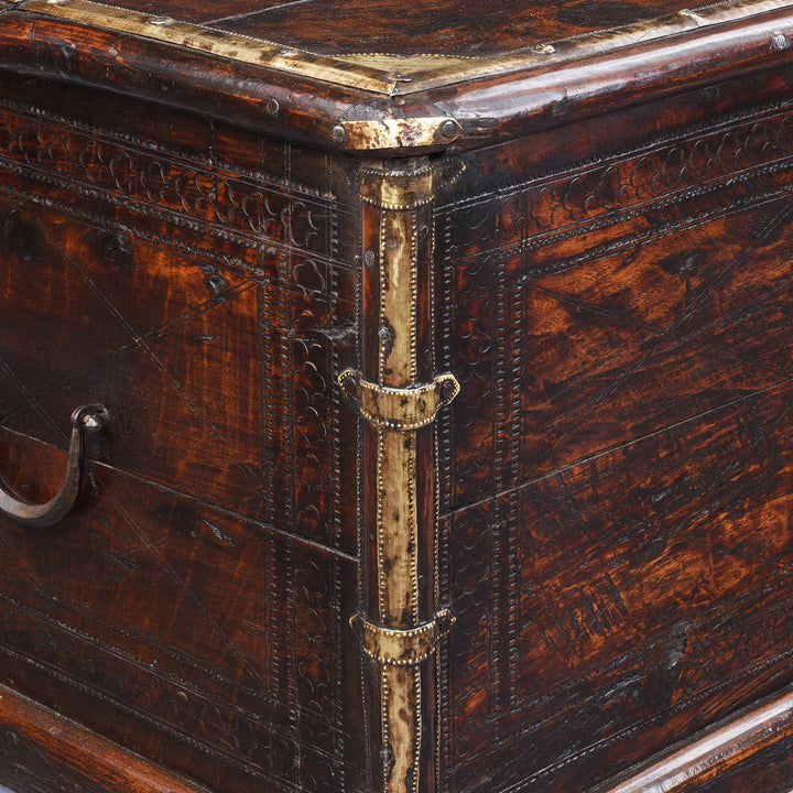 Corner Detail From Antique Indian Brass Bound Chest | Indigo Antiques