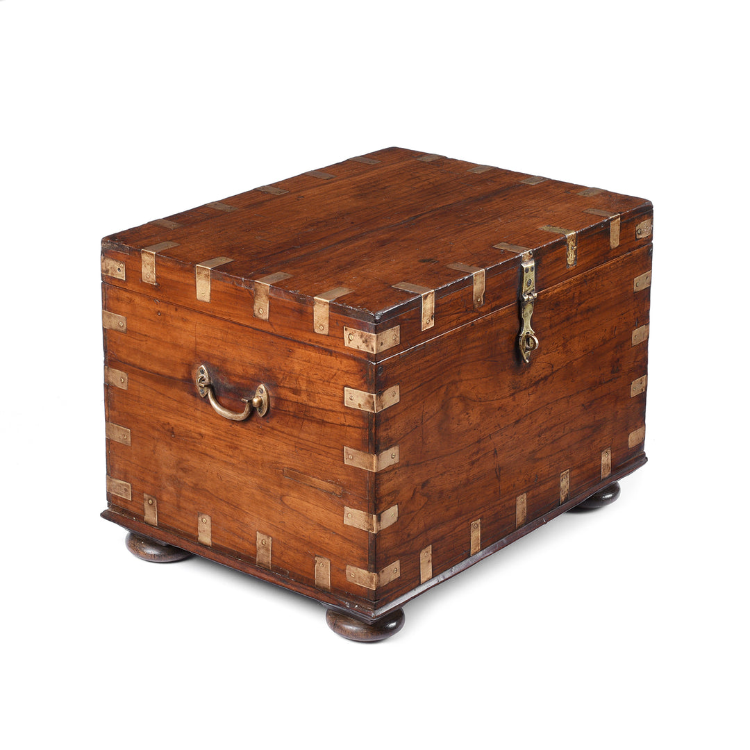Angled View Of Antique Indian Brass Bound Military Chest | Indigo Antiques