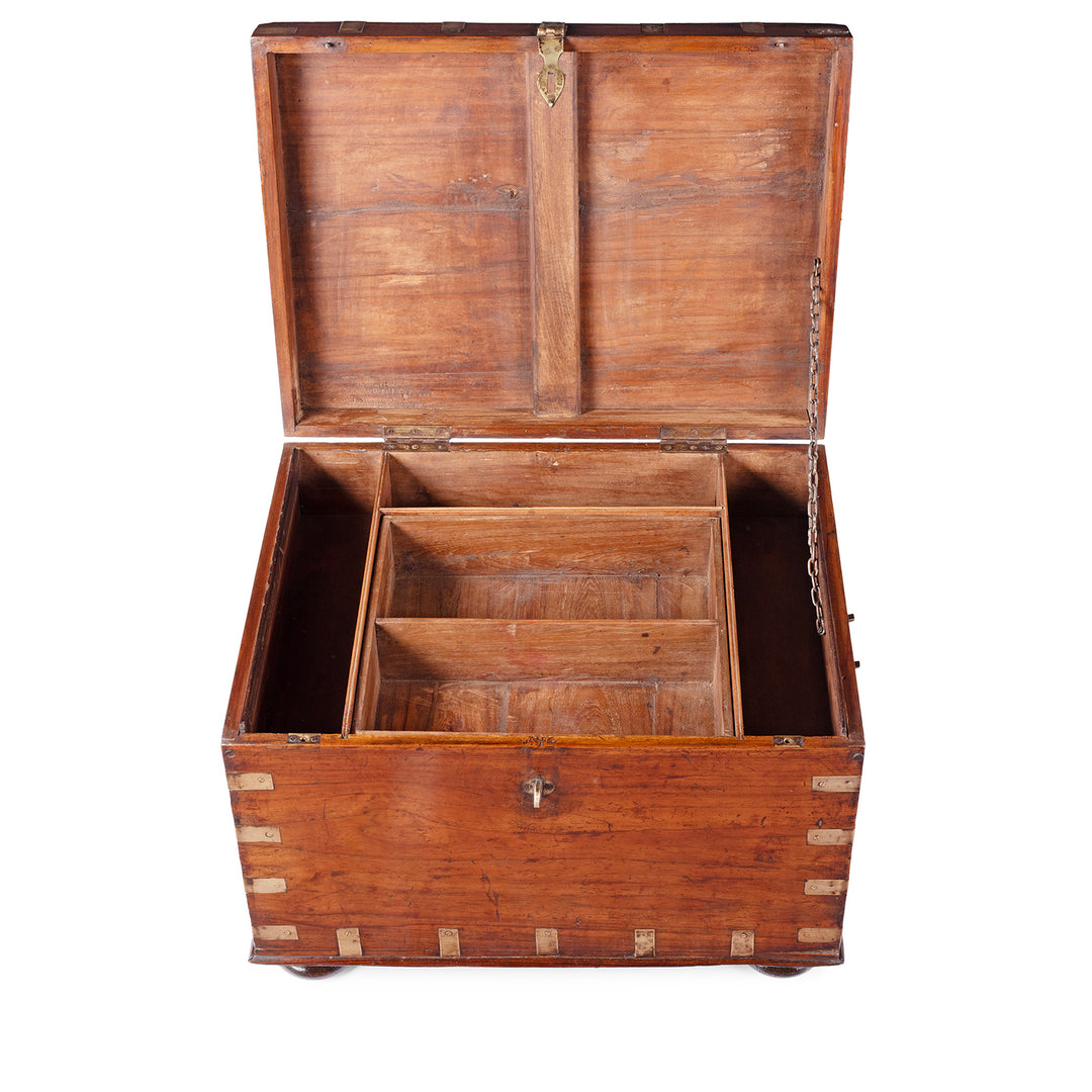 Interior Of Antique Indian Brass Bound Military Chest | Indigo Antiques