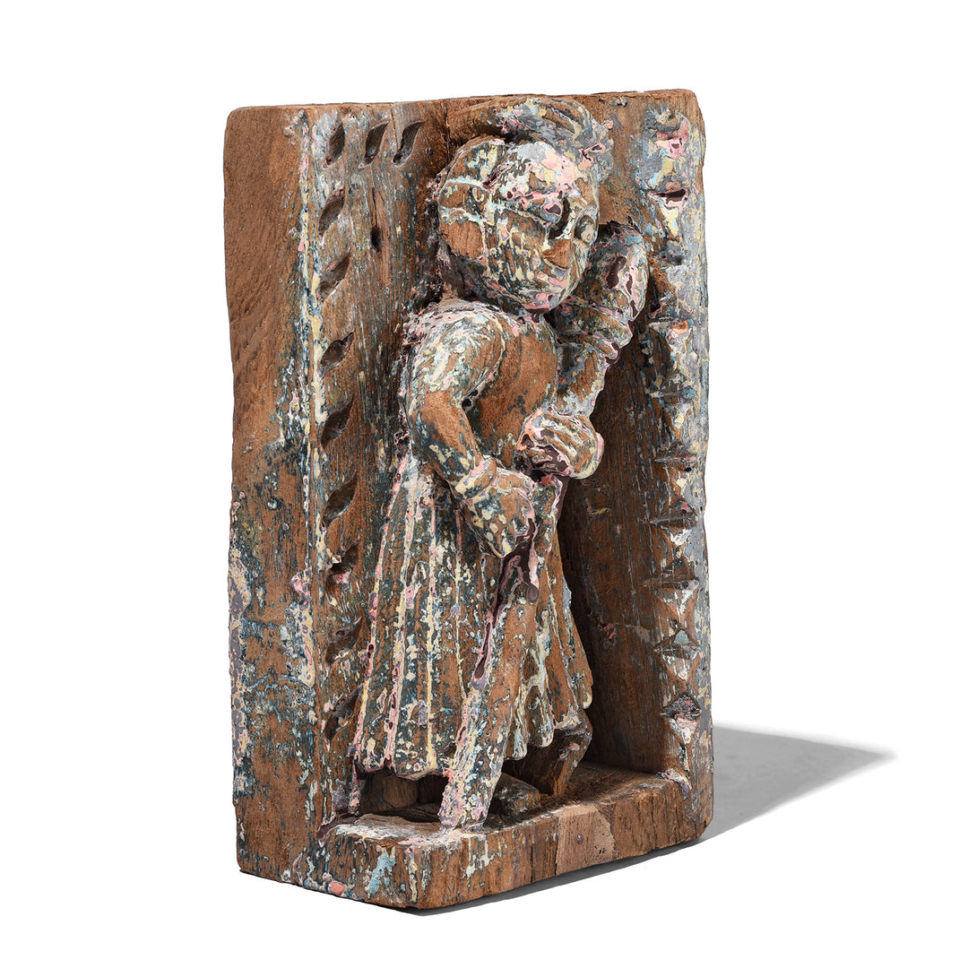 Angled VIew Of Option 1 Antique Indian Carved Musician Panels | Indigo Antiques