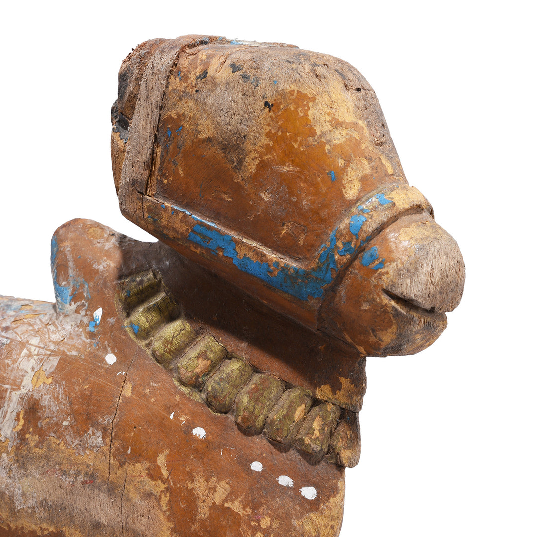 Face Detail From Antique Indian Painted Teak Nandi Bull | Indigo Antiques