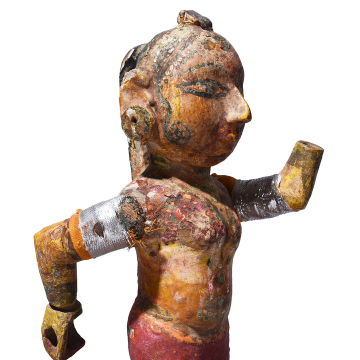 Close Up Detail From Carved Teak Gangaur Figure With Traditional Dress Makeup And Long Tied Back Hair From Jodhpur 19Th Century