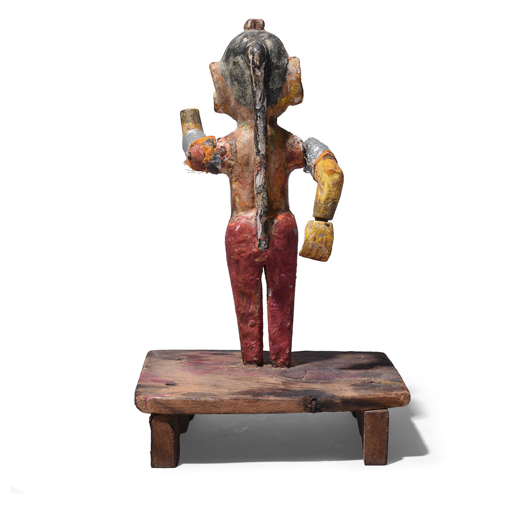 Back Of Carved Teak Gangaur Figure With Traditional Dress Makeup And Long Tied Back Hair From Jodhpur 19Th Century