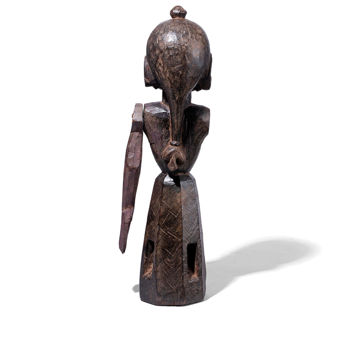 Back Of Carved Teak Jodhpur Gangaur Figure With Movable Arm And Long Tied Hair
