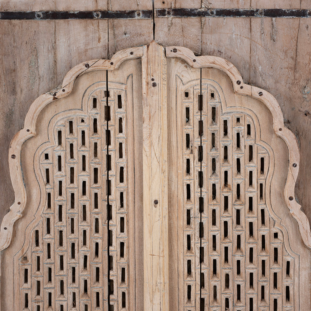 Arch Detail From Limed Teak Hyderabad Window Shutter With Mughal Arch Nineteenth Century