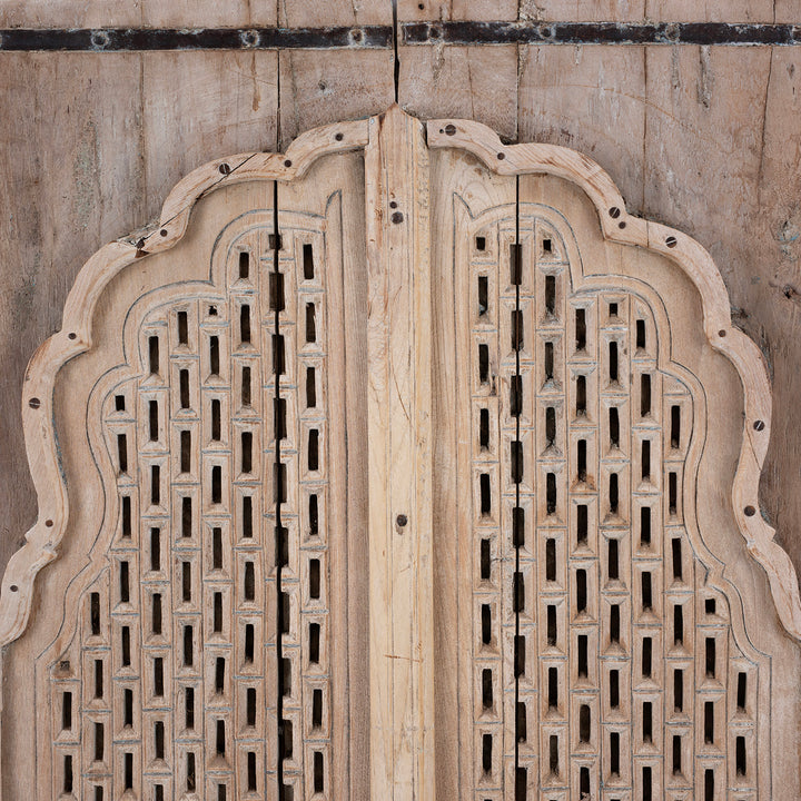 Arch Detail From Limed Teak Hyderabad Window Shutter With Mughal Arch Nineteenth Century