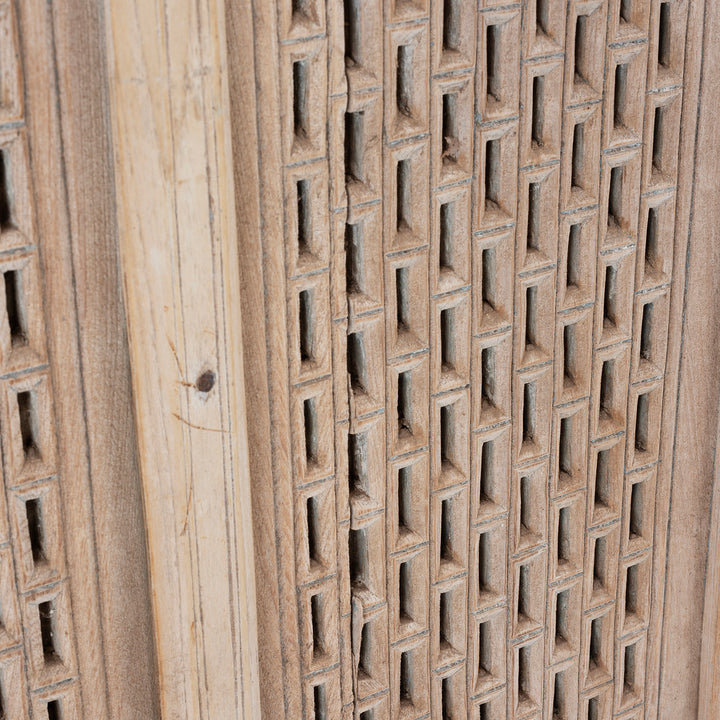 Detail SHowing Depth Of Slits In Limed Teak Hyderabad Window Shutter With Mughal Arch Nineteenth Century