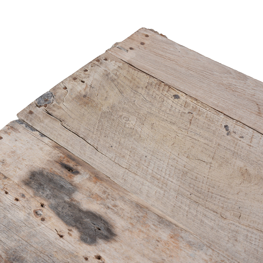 Surface Detail From Top Of Antique Bleached Teak Majus Dowry Chest From Gujarat With Floral And Geometric Carving