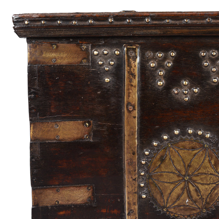 Corner Detail From Antique Indian Brass Bound Teak Chest From Kutch | Indigo Antiques