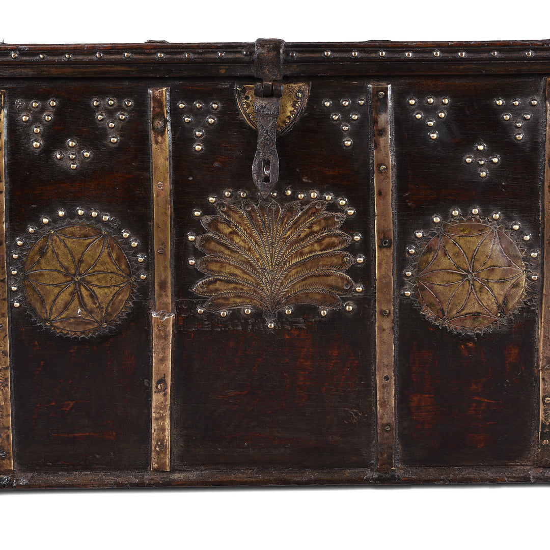 Central Detail From Antique Indian Brass Bound Teak Chest From Kutch | Indigo Antiques