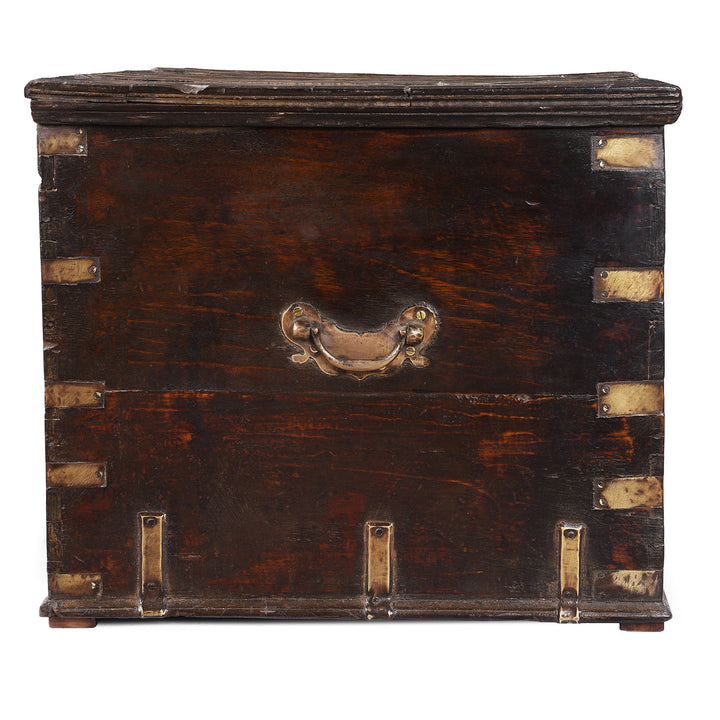Side VIew Of Antique Indian Brass Bound Teak Chest From Kutch | Indigo Antiques