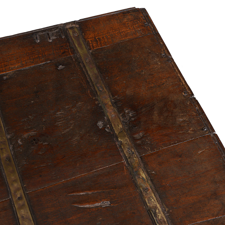 Corner Detail From Antique Indian Brass Bound Teak Chest From Kutch | Indigo Antiques