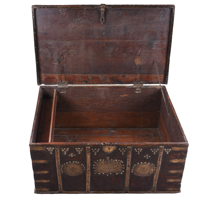 Interior Of Antique Indian Brass Bound Teak Chest From Kutch | Indigo Antiques