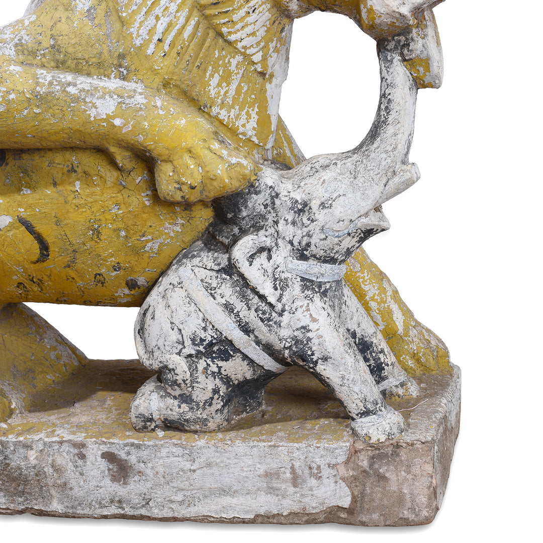 Elephant Detail From Antique Indian Carved Stone Lion & Elephant