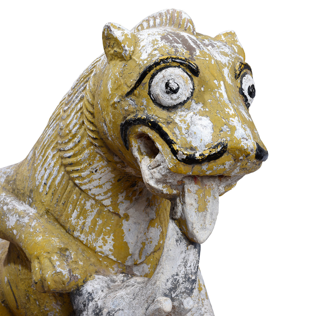 Face Detail From Antique Indian Carved Stone Lion & Elephant