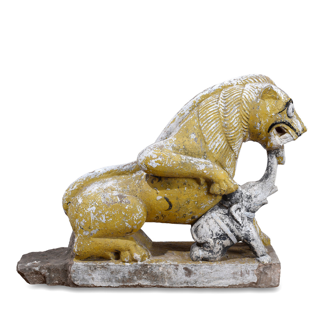 Antique Indian Carved Stone Lion & Elephant 