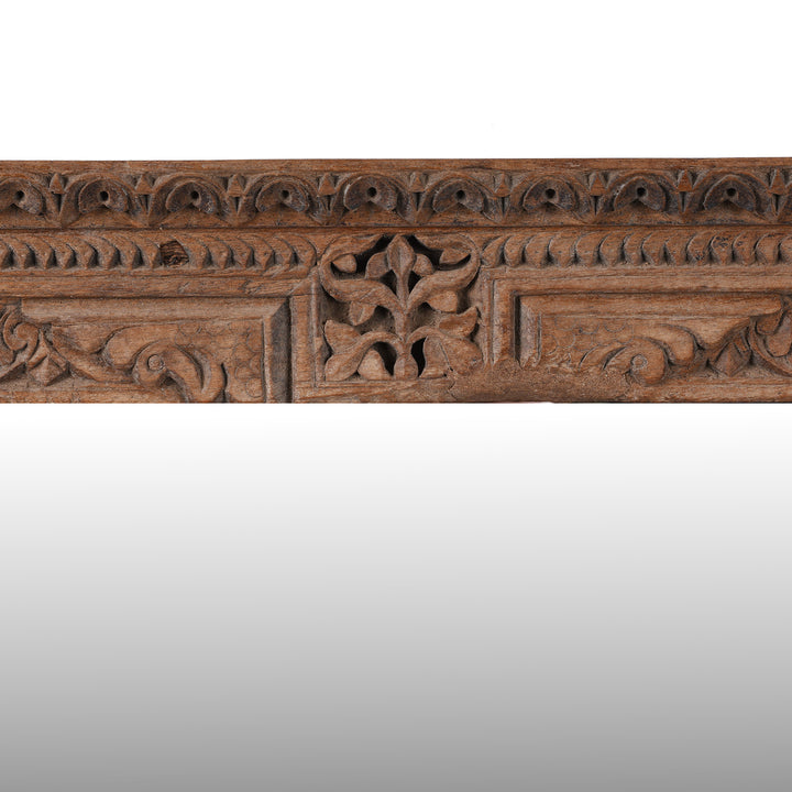 Carving Detail On Carved Roheda Wood Shekhawati Mirror With Mughal Style Foliate Detailing