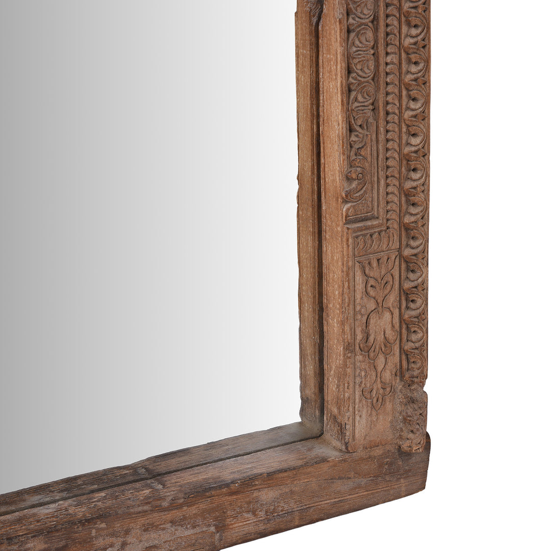 Depth View Of Carved Roheda Wood Shekhawati Mirror With Mughal Style Foliate Detailing