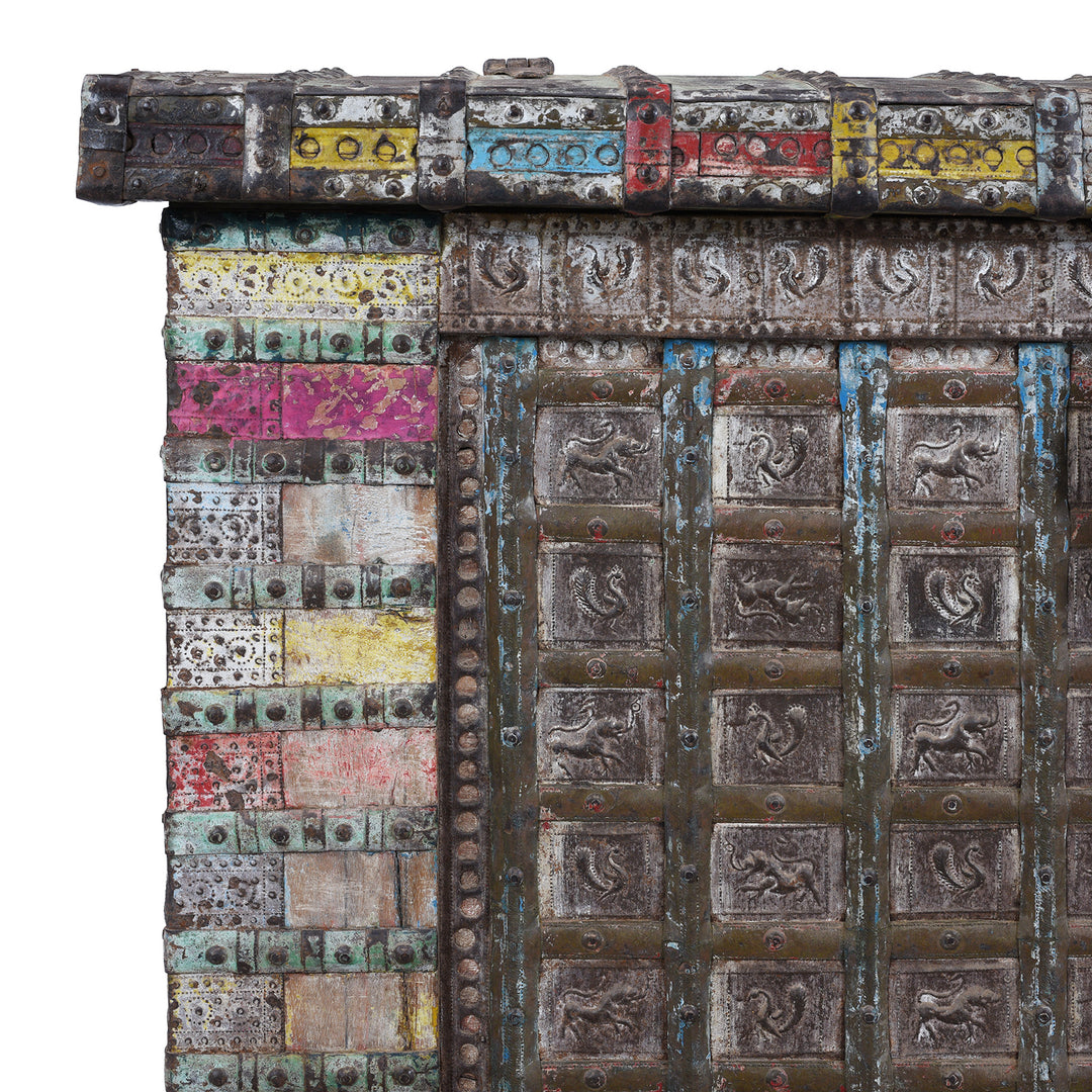 Corner Detail From Vintage Painted Indian Pithara Console Chest 