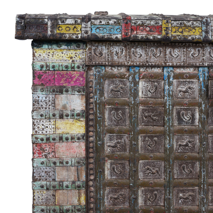 Corner Detail From Vintage Painted Indian Pithara Console Chest 