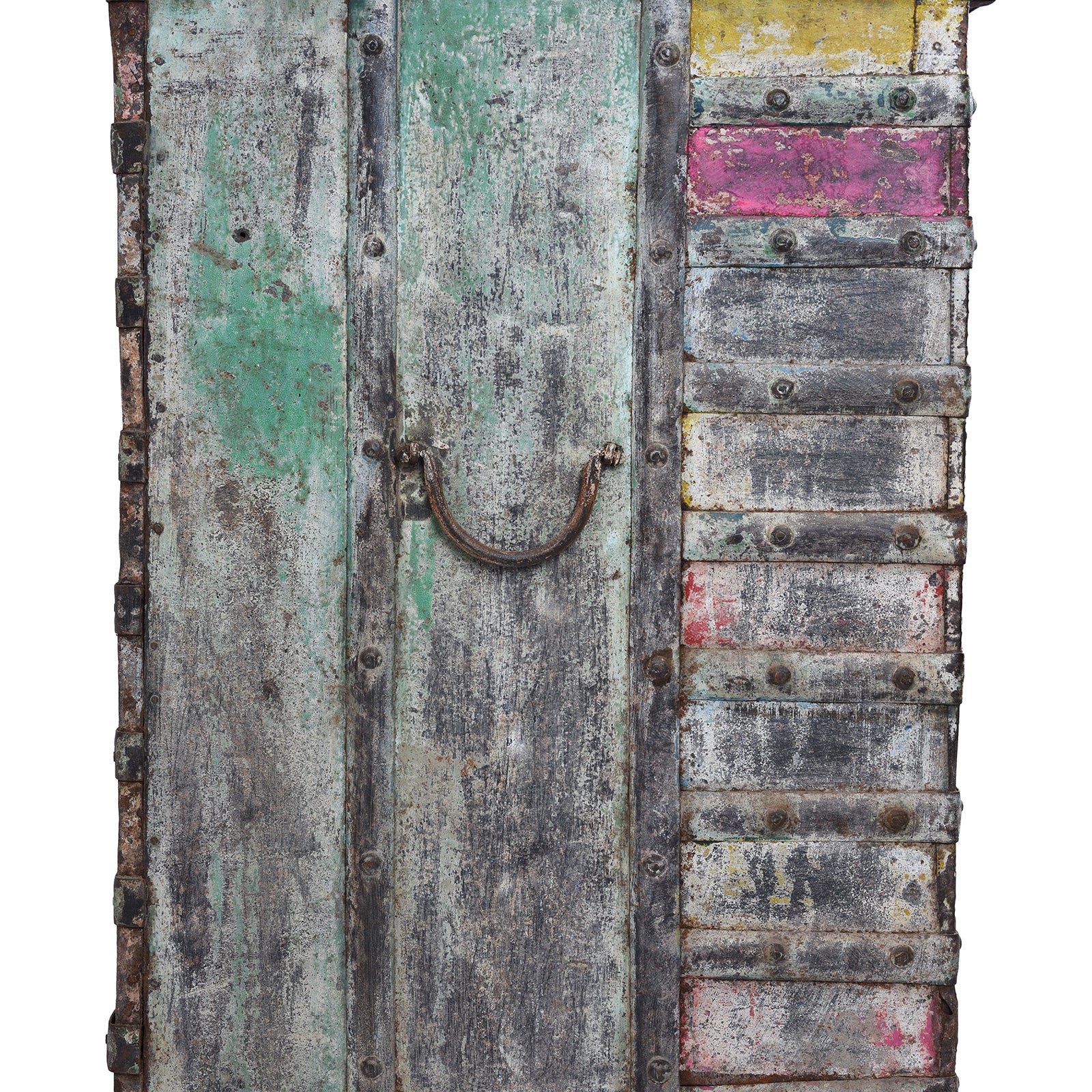 Side View Of Vintage Painted Indian Pithara Console Chest 