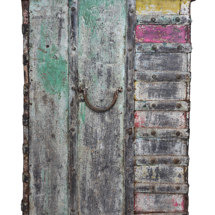 Side View Of Vintage Painted Indian Pithara Console Chest 